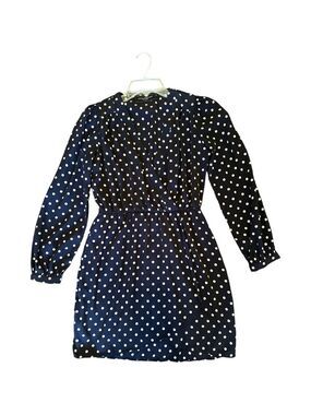 Akira Chicago Black Label Mini Dress Womens Small Navy Blue Tan Polka Dots Vneck